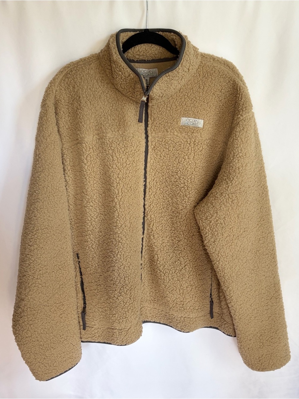 Ocean Coast Sherpa Full Zip Jacket Men Size XL Tan Brown NWT